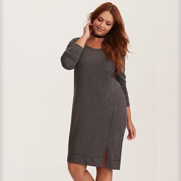 Torrid Gray French Terry Knit Asymmetrical Zip Sweatshirt Dress 1X - Picture 1 of 14
